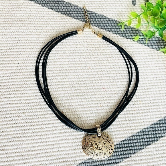 Multi Strand Golden Tone Medallion Napier Necklace - Picture 1 of 4